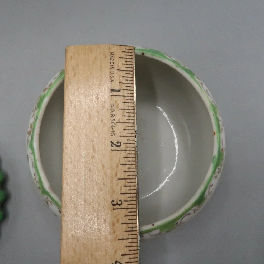 Nippon Hair Receiver Floral White Hand Painted Porcelain Green Trim Granny Core